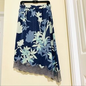 LOGO blue floral lace asymmetrical midi skirt sz L